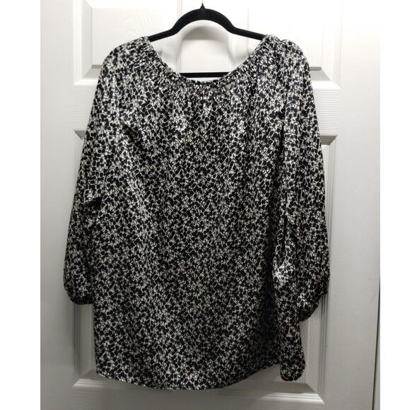 Talbots Womens Size XL Black White Geometric Abstract 3/4 Sleeve Button Up Shirt - Picture 3 of 6